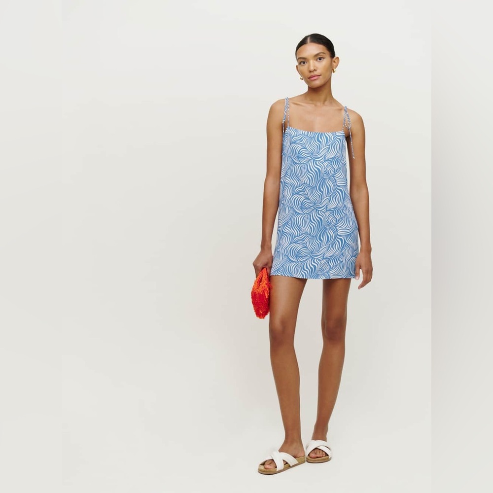 NWT Reformation Blue & White Swirl Pattern Agean Mini Dress - 12